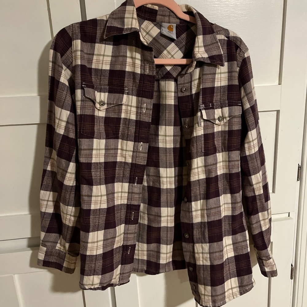 Purple and white Carhartt Flannel - Size Small